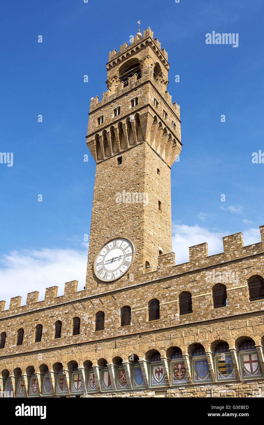 Torre di Palazzo della Signoria, Firenze, Italia Foto Stock