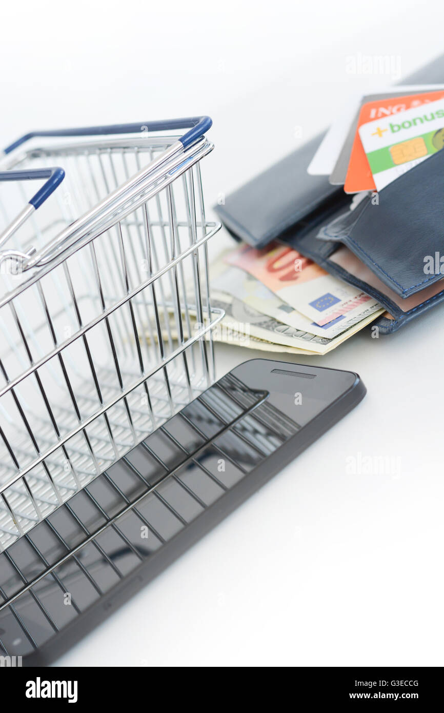 Telefono cellulare dei pagamenti o l'e-commerce Foto Stock