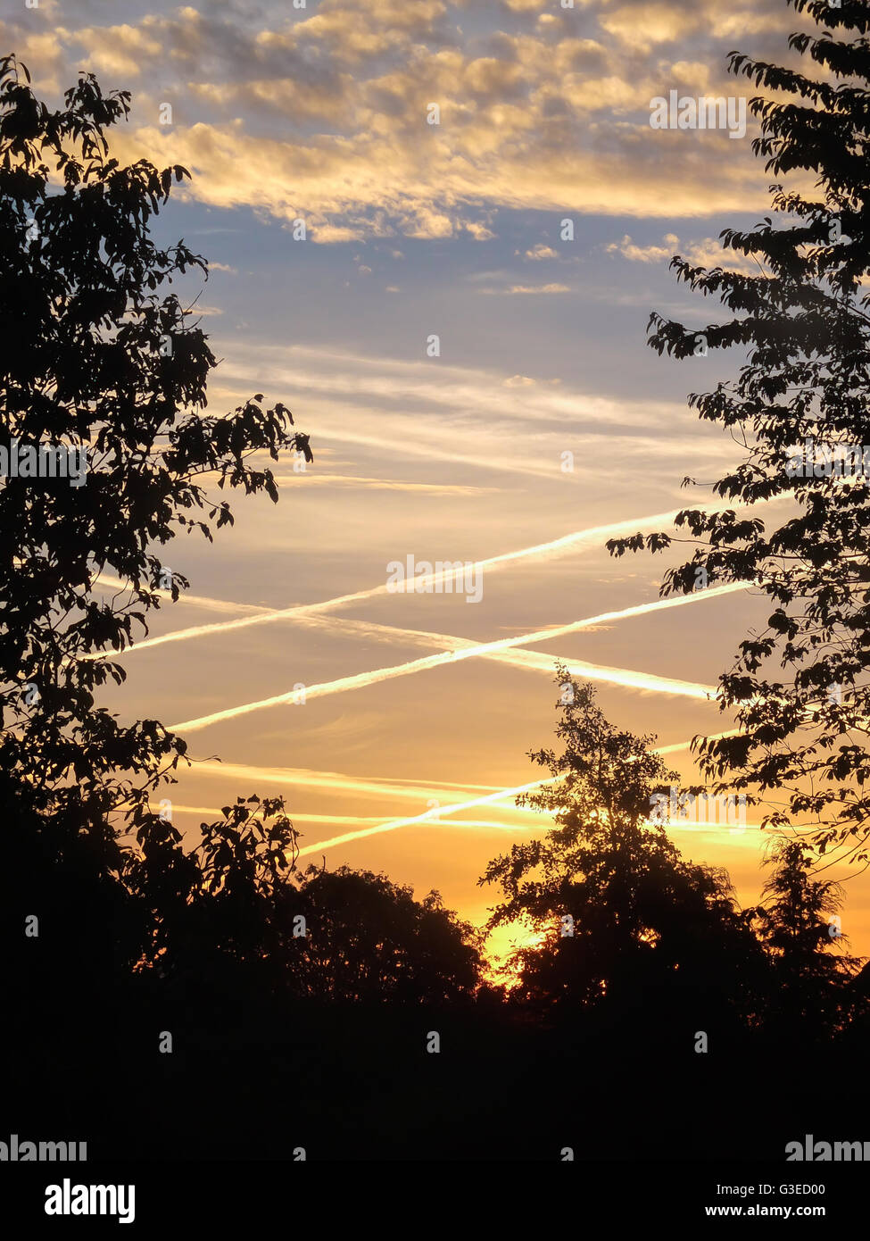Sentieri a getto alla prima luce Foto Stock