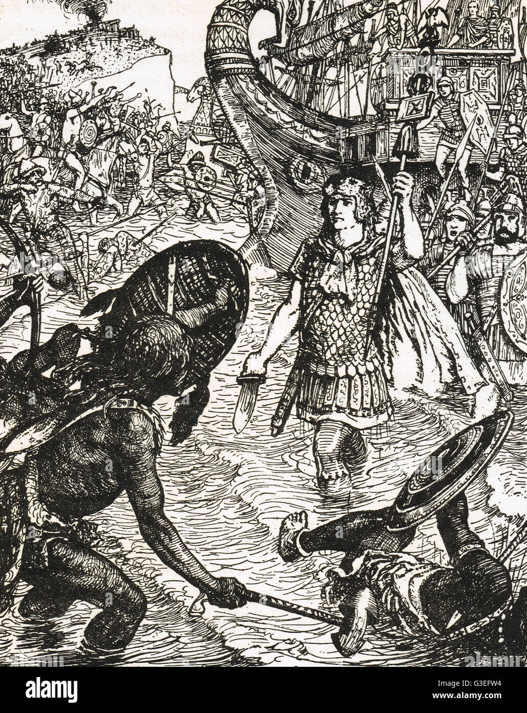 Lo sbarco dei Romani in Gran Bretagna 55 BC Foto Stock