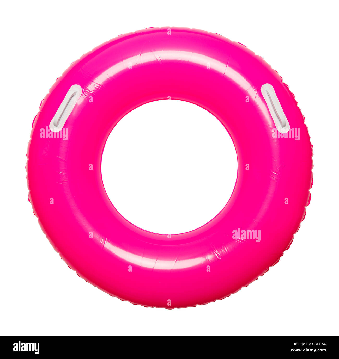Piscina rosa Floating tubo interno con manici isolati su sfondo bianco. Foto Stock