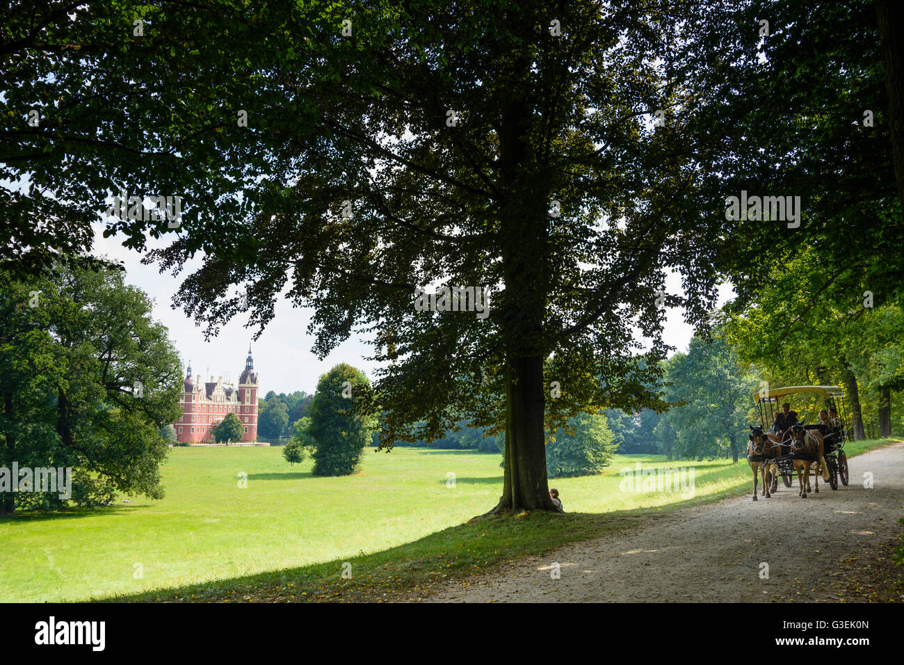 Muskau Park: Nuovo Palazzo, carrello, Germania, Sassonia, Sassonia, , Bad Muskau Foto Stock