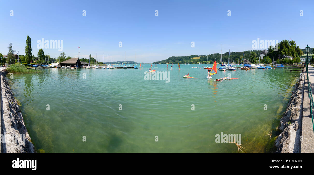 Barche a vela e windsurf per gli alunni di lago Mattsee, Austria, Salisburgo, Flachgau, Mattsee Foto Stock