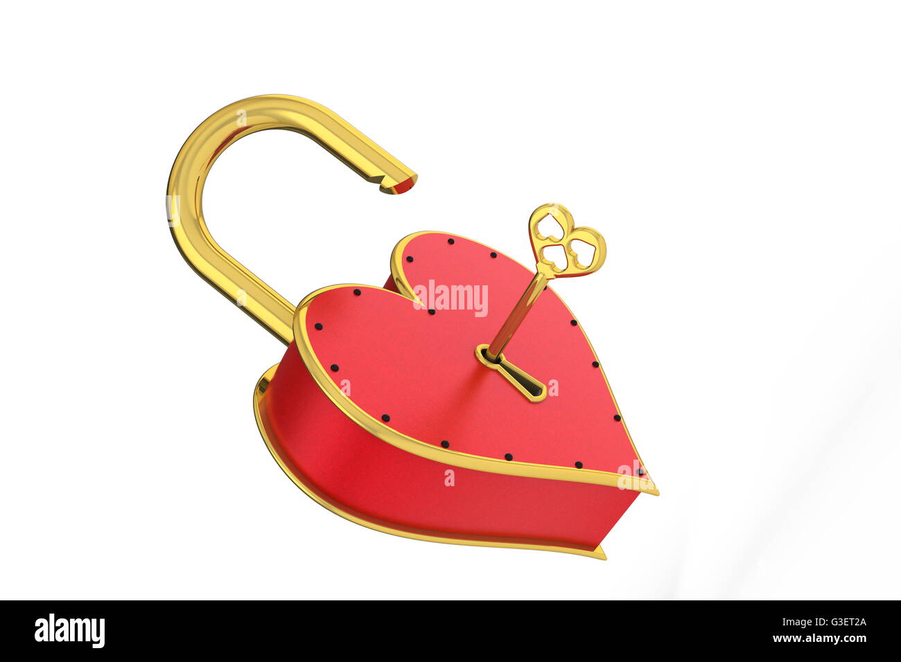 3D illustrazione castello nel cuore aperta a forma di chiave. Foto Stock