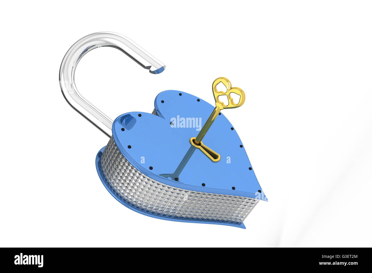 3D illustrazione castello nel cuore aperta a forma di chiave. Foto Stock