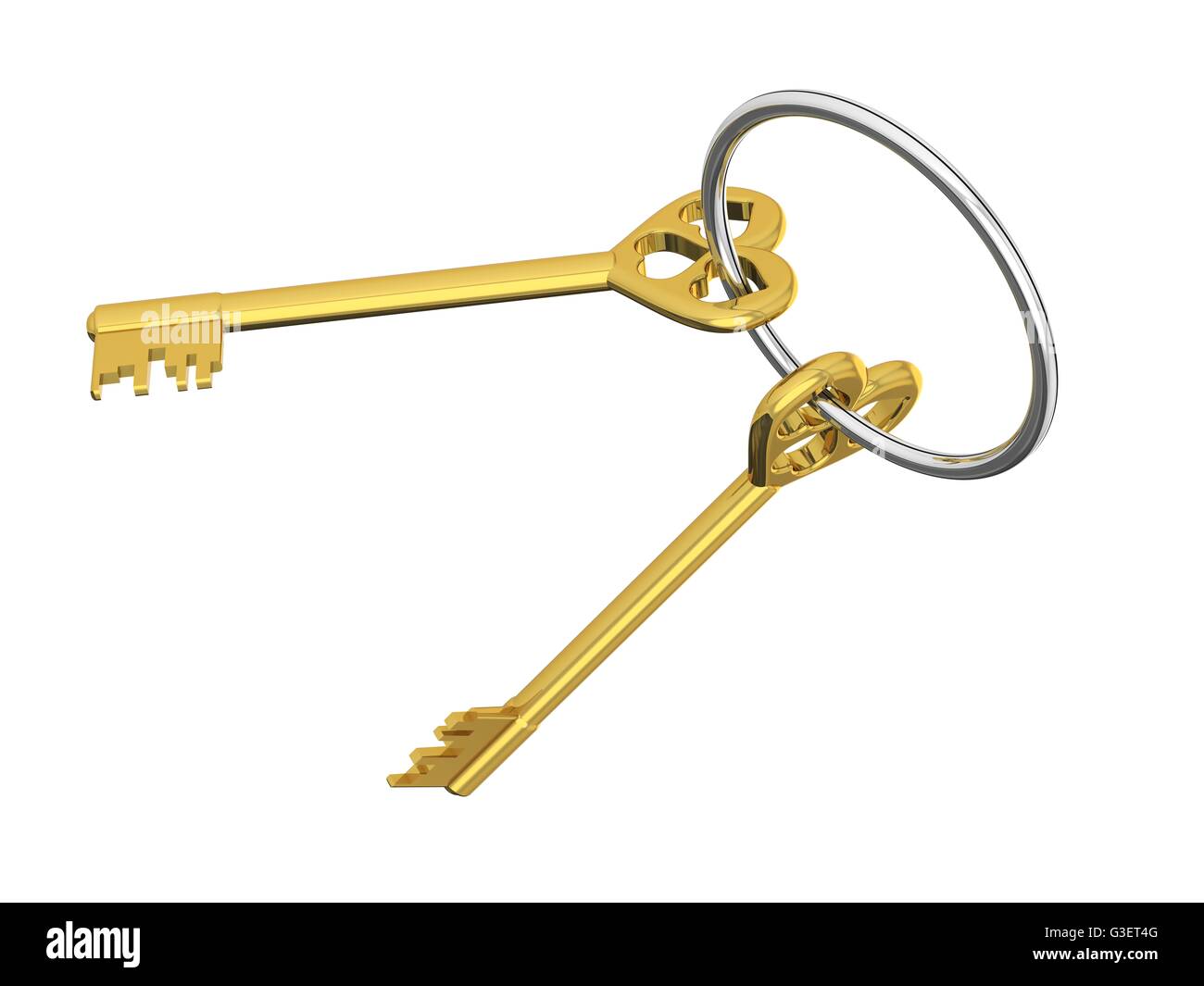 3D illustrazione di due chiavi d'oro. Foto Stock