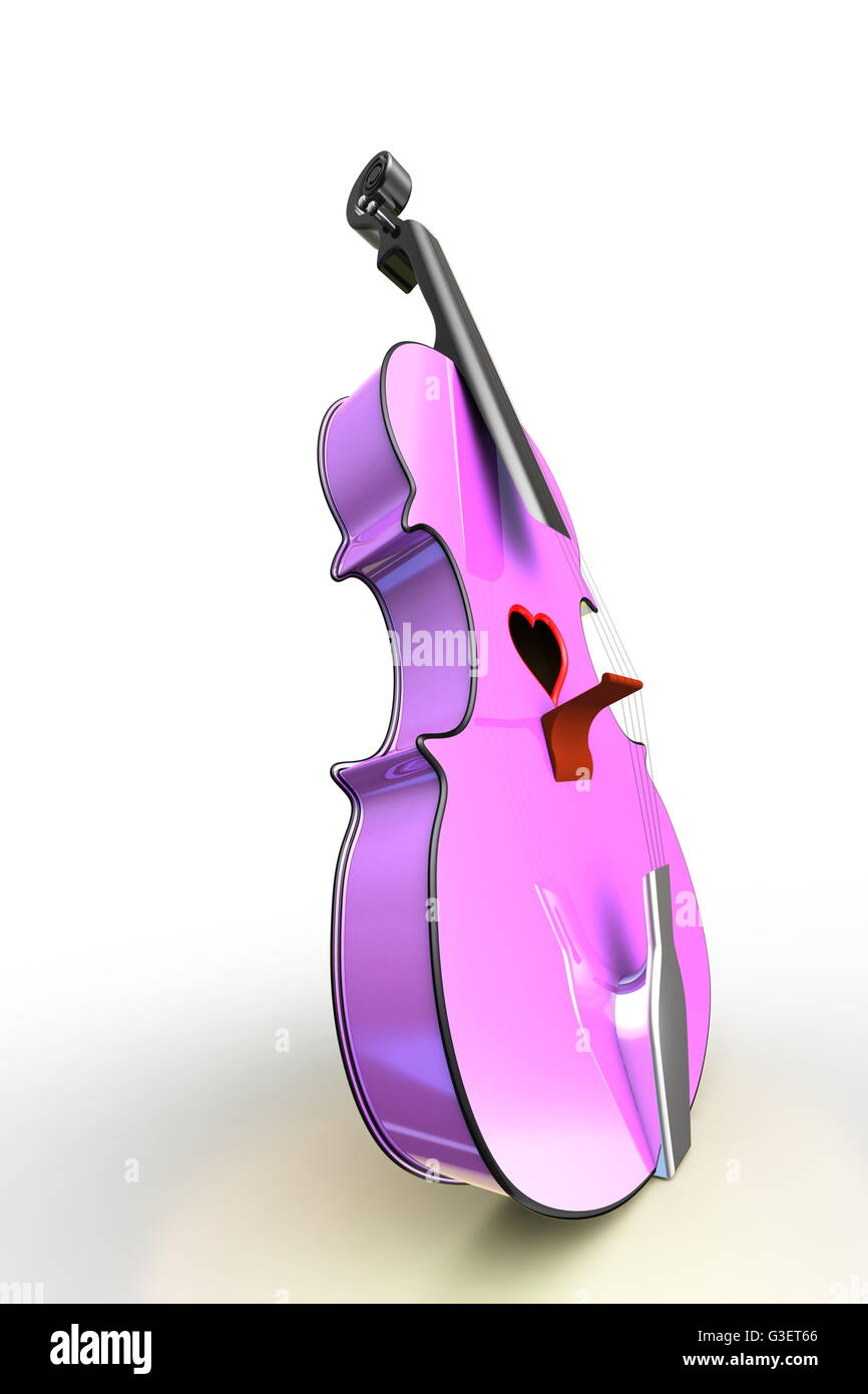 3D illustrazione di un violino, strumento musicale stile per il giorno di San Valentino carte con un cuore. Foto Stock