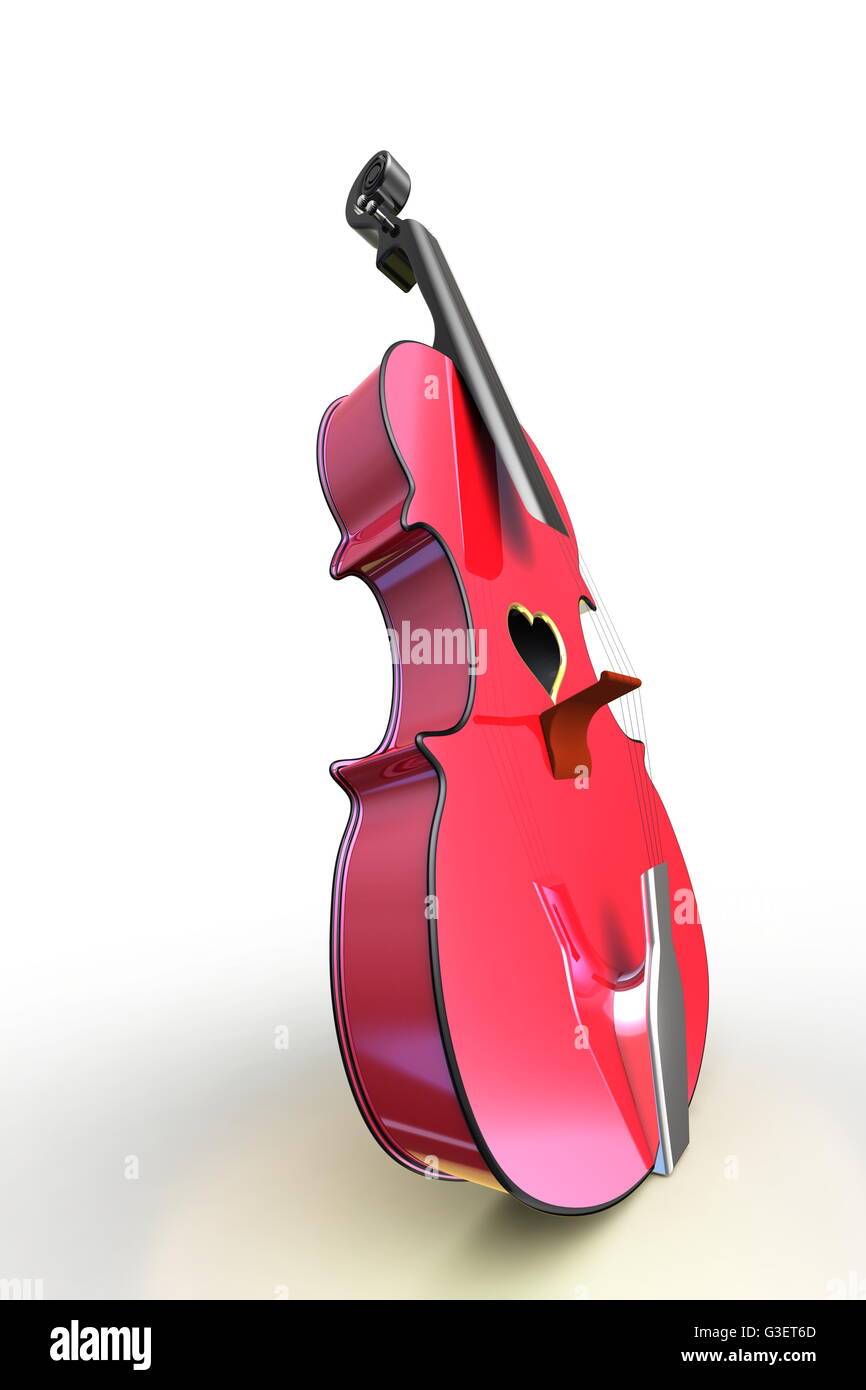 3D illustrazione di un violino, strumento musicale stile per il giorno di San Valentino carte con un cuore. Foto Stock