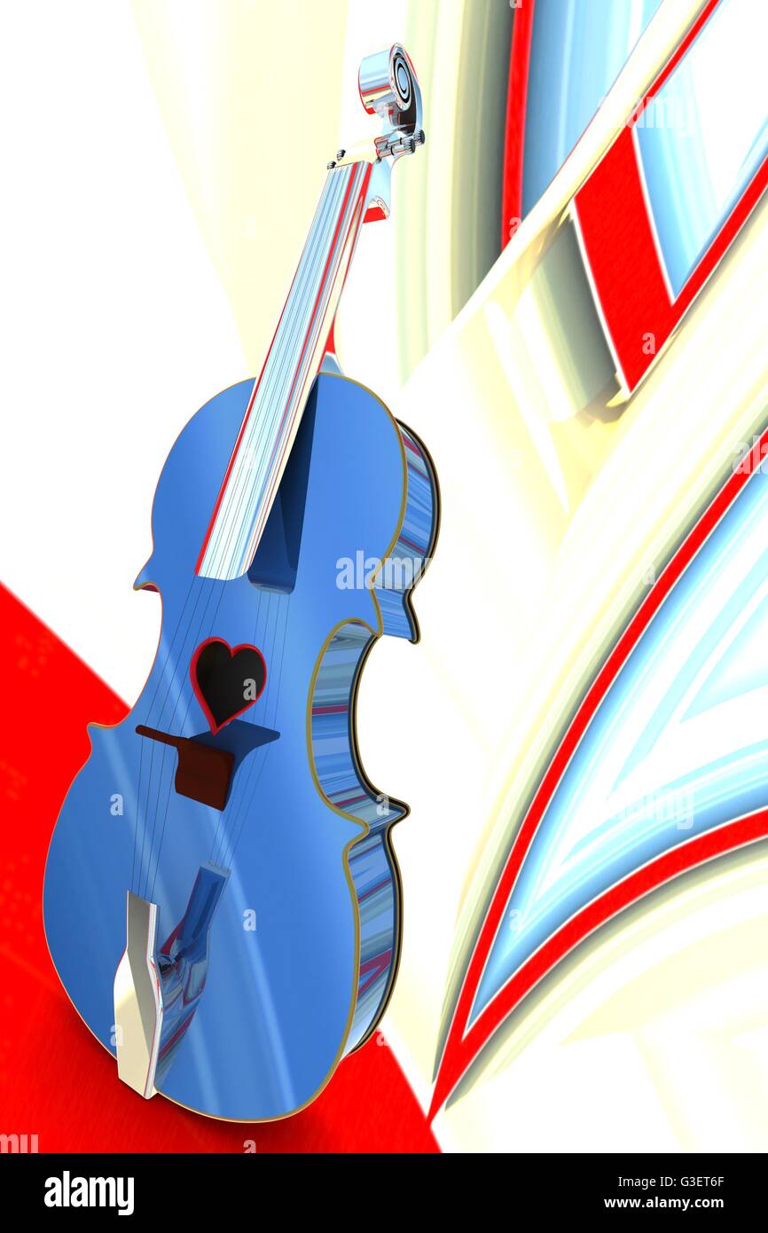 3D illustrazione di un violino, strumento musicale stile per il giorno di San Valentino carte con un cuore. Foto Stock