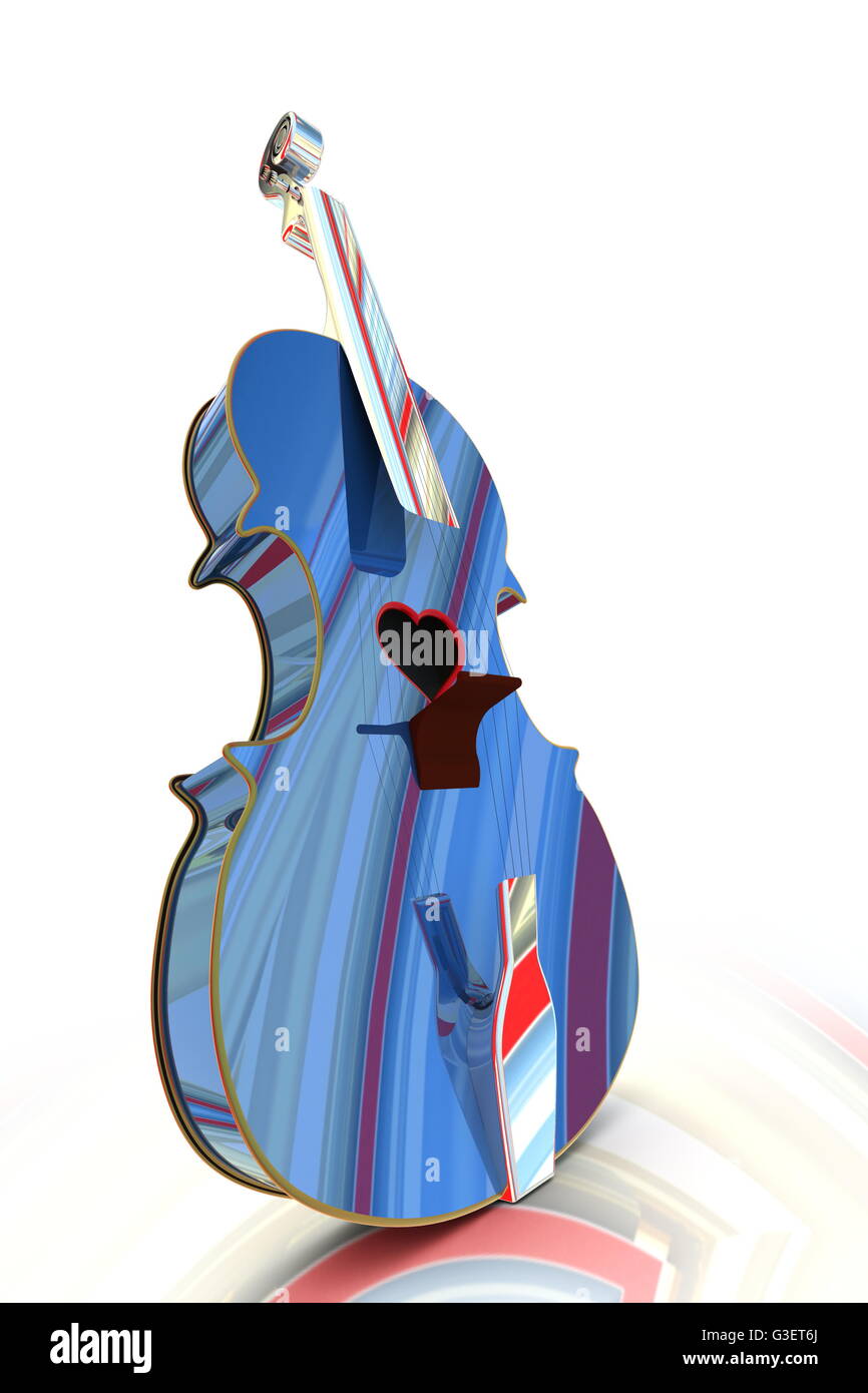 3D illustrazione di un violino, strumento musicale stile per il giorno di San Valentino carte con un cuore. Foto Stock