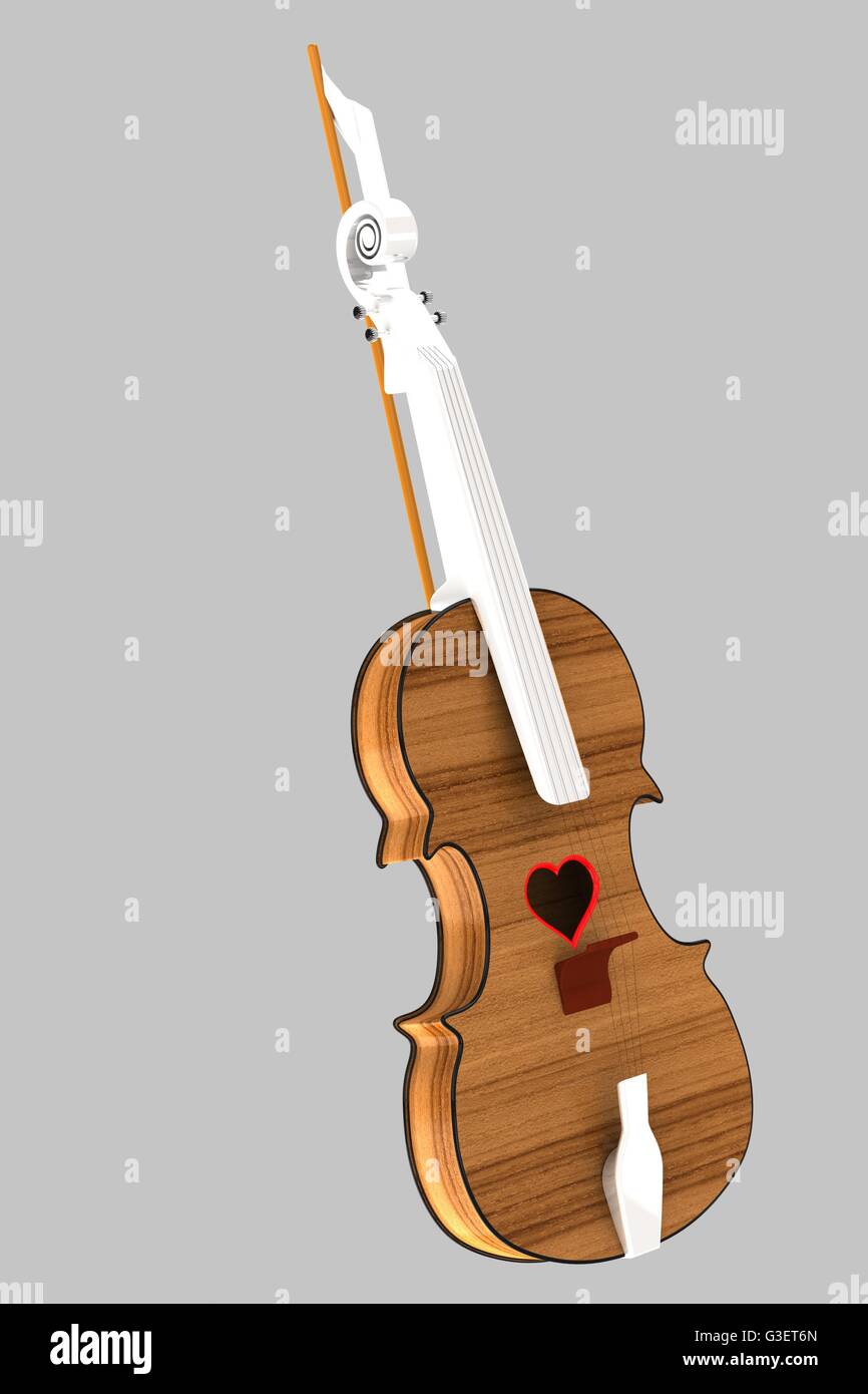 3D illustrazione di un violino con un foro a forma di cuore. Foto Stock