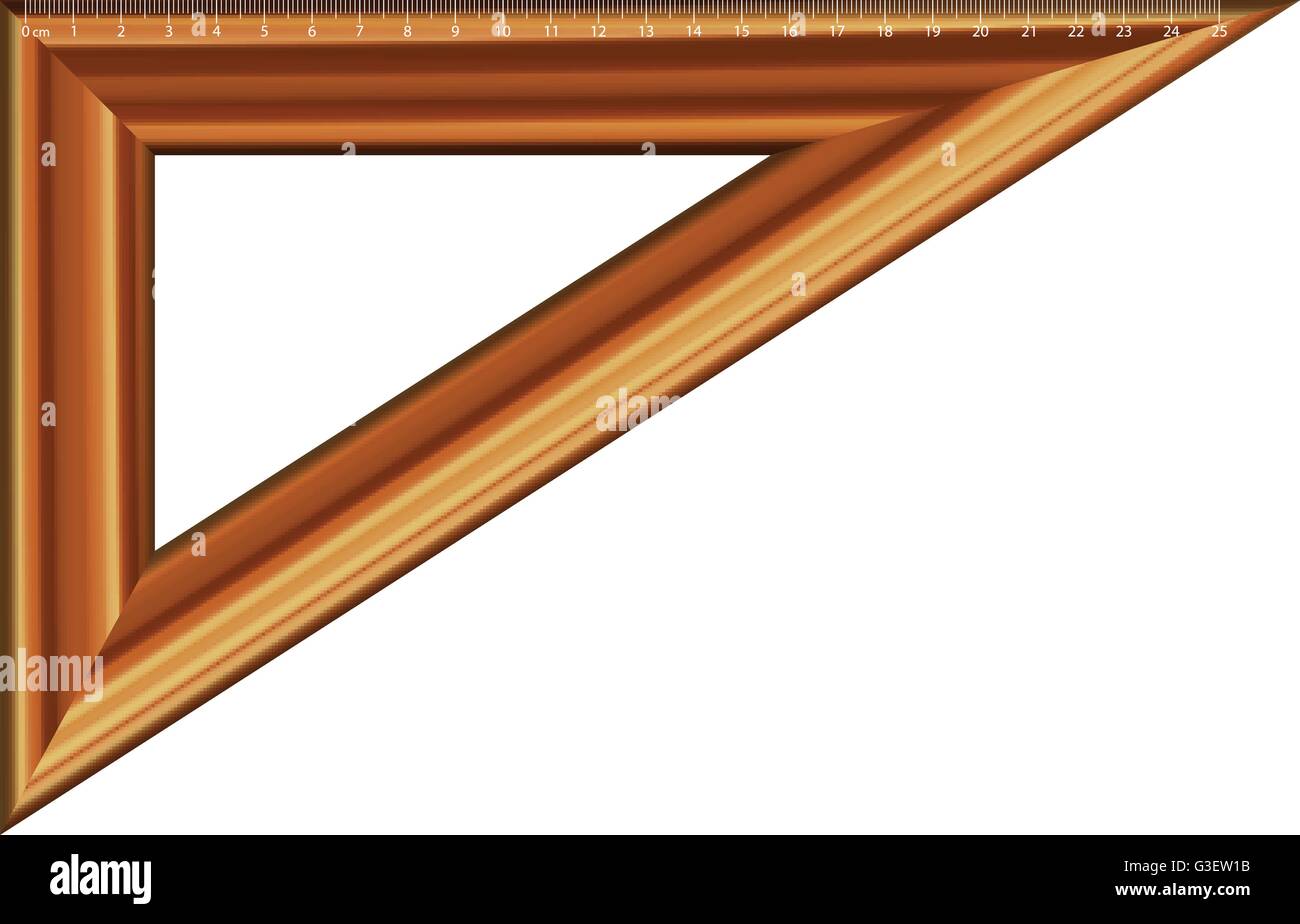 Triangolo di legno righello su uno sfondo bianco. Illustrazione Vettoriale. Illustrazione Vettoriale