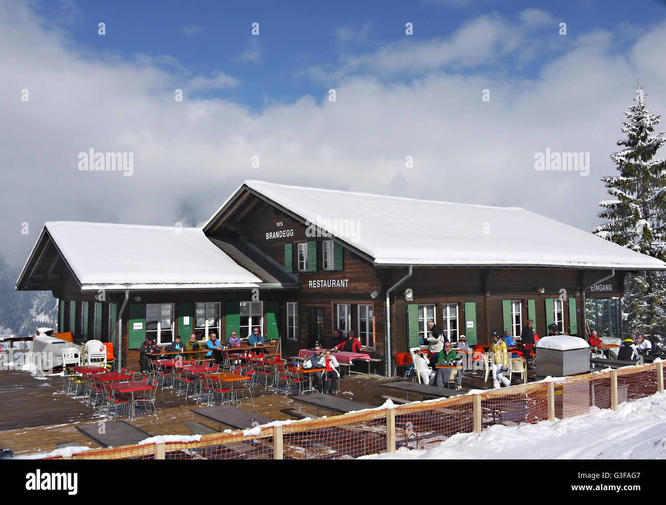 Ristorante Brandegg dalla ferrovia che collegava Grindlewald con Kleine Scheidegg e Wengen Foto Stock
