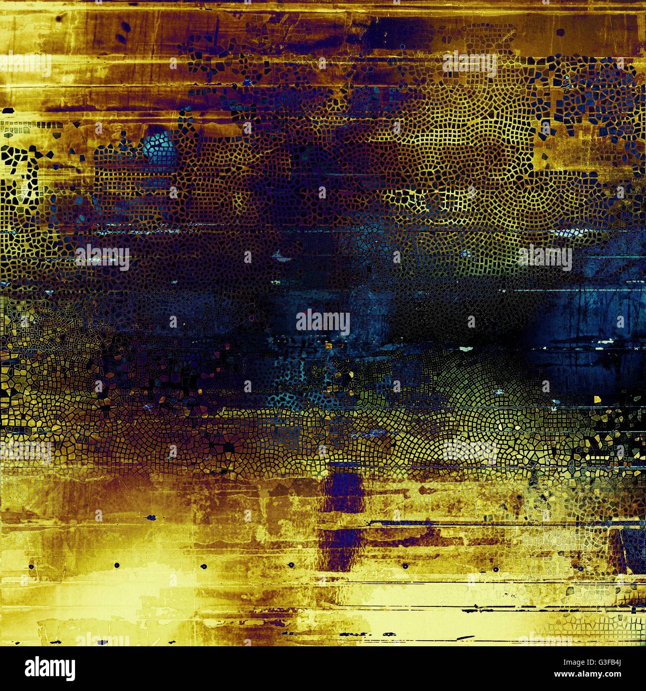Addolorato texture con ragged grunge overlay. Sfondo rugoso o uno sfondo con diverse configurazioni di colore: giallo (beige); marrone; verde; blu; viola (viola); nero Foto Stock