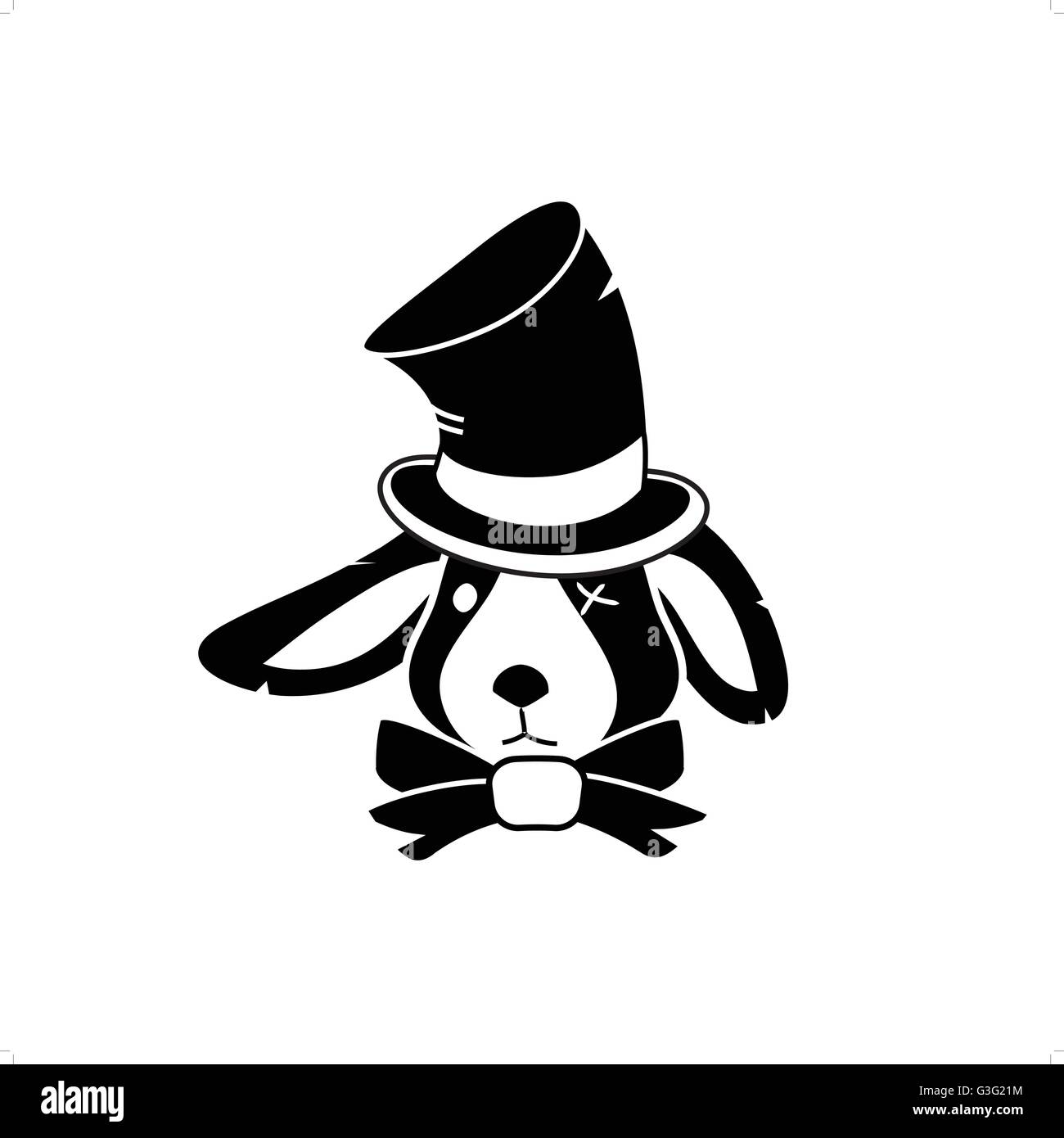 In bianco e nero in stile cartoon carino ragged mascotte di coniglio con hat illustrazione vettoriale siolated su sfondo bianco. Illustrazione Vettoriale