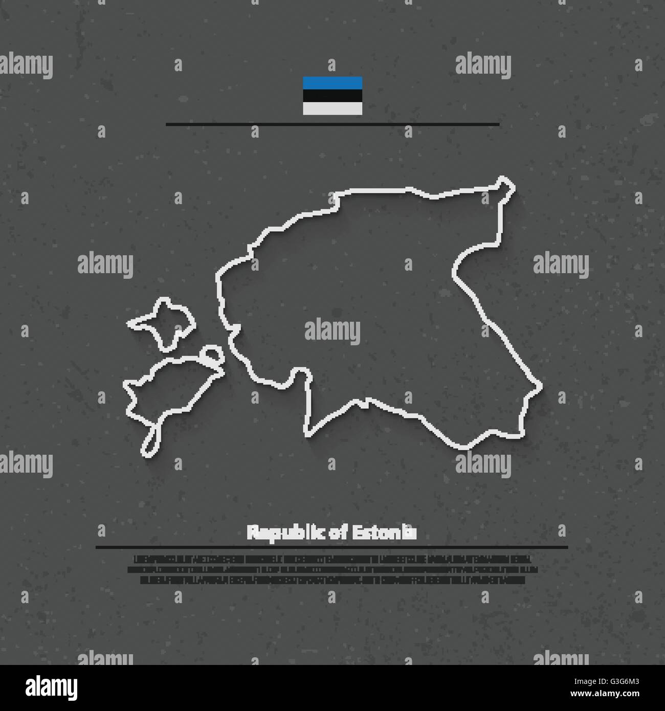 Repubblica di Estonia mappa isolato e bandiera ufficiale icone. vettore politico estone sottile linea mappa su carta grigia texture. Europ Illustrazione Vettoriale