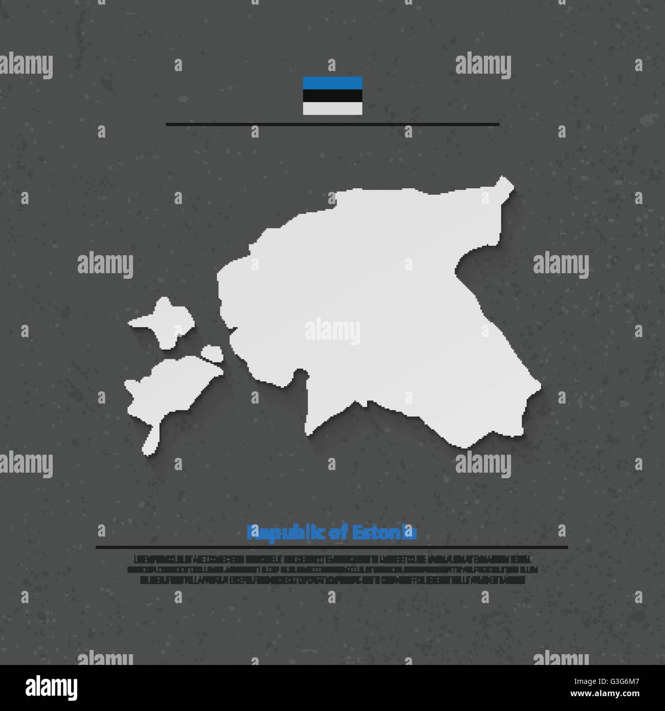 Repubblica di Estonia mappa isolato e bandiera ufficiale icone. vettore politico estone mappa 3d'illustrazione su carta grigia backgrou Illustrazione Vettoriale