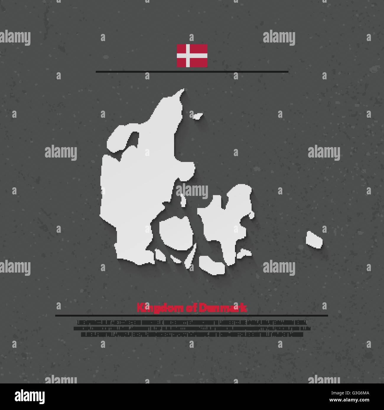 Regno di Danimarca mappa isolato e bandiera ufficiale icone. vettore politico danese mappa 3d'illustrazione. Paese nordico geographic Illustrazione Vettoriale
