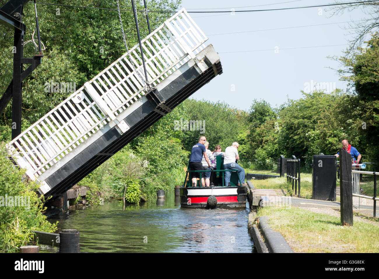Shirley ponte girevole che è comunemente chiamato un canale ponte di sollevamento, sul Nord Stratford Canal Foto Stock
