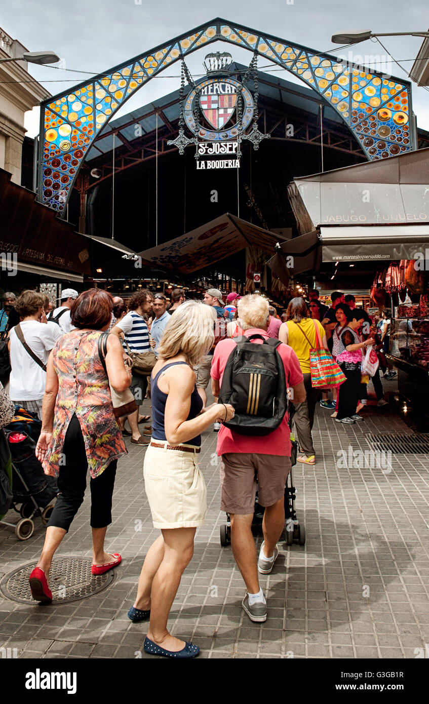 Il mercato della Boqueria entrata. Barcellona Foto Stock