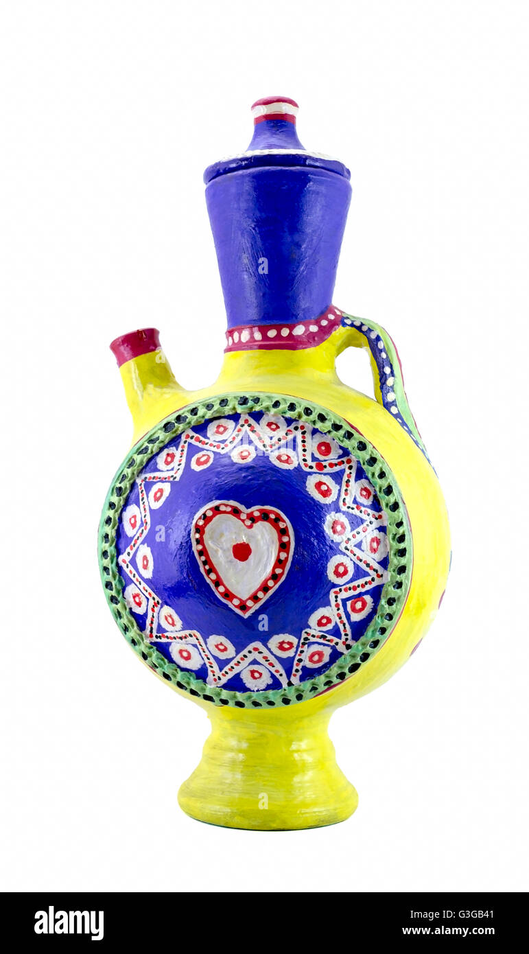 Un egiziano colorato decorato vaso in ceramica fatti di argilla, una delle più antiche abitudini degli antichi egizi Foto Stock