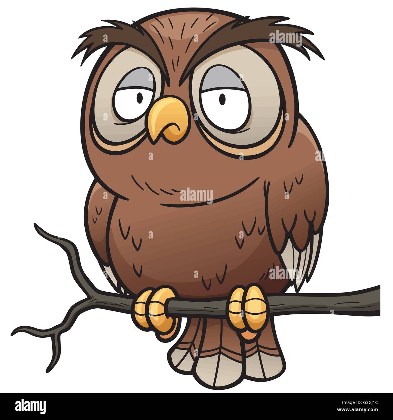 Illustrazione Vettoriale di Cartoon owl seduta sul ramo di albero Illustrazione Vettoriale