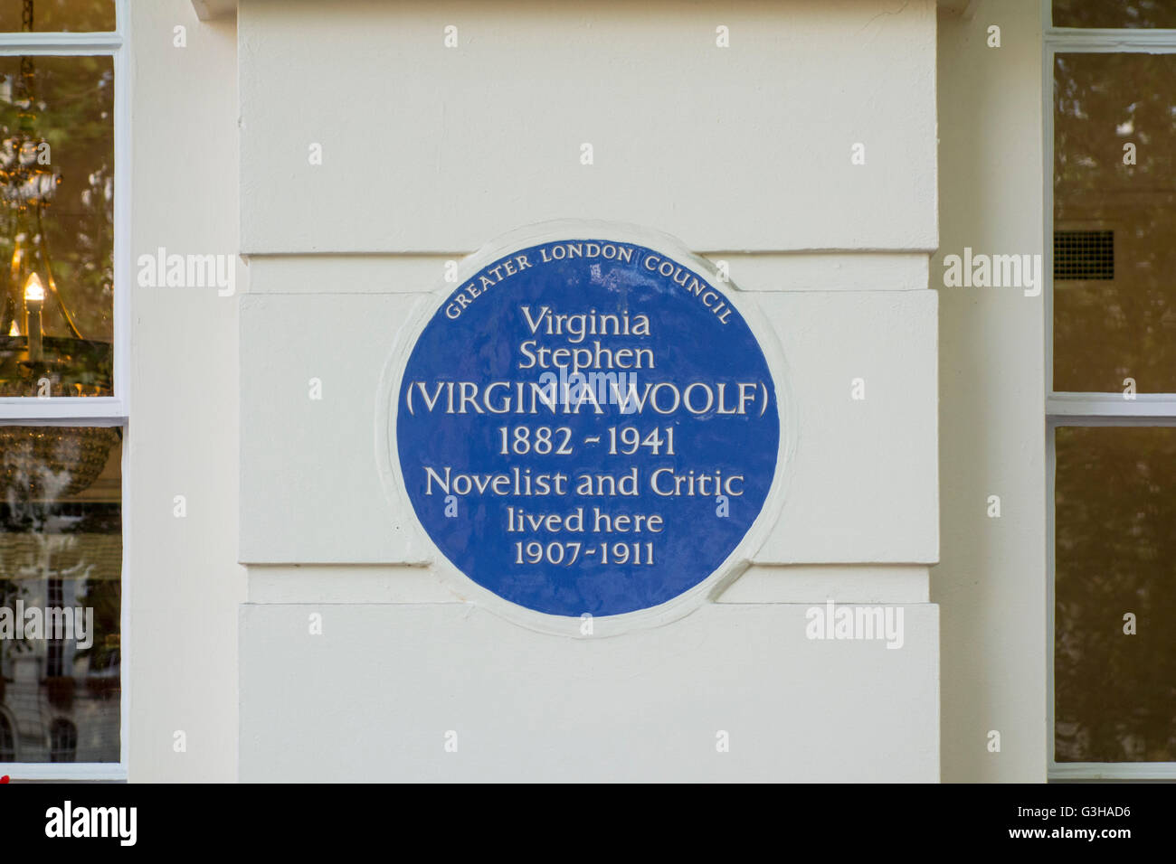 Targa blu, Virginia Stephen (Virginia Woolf), London, Regno Unito Foto Stock