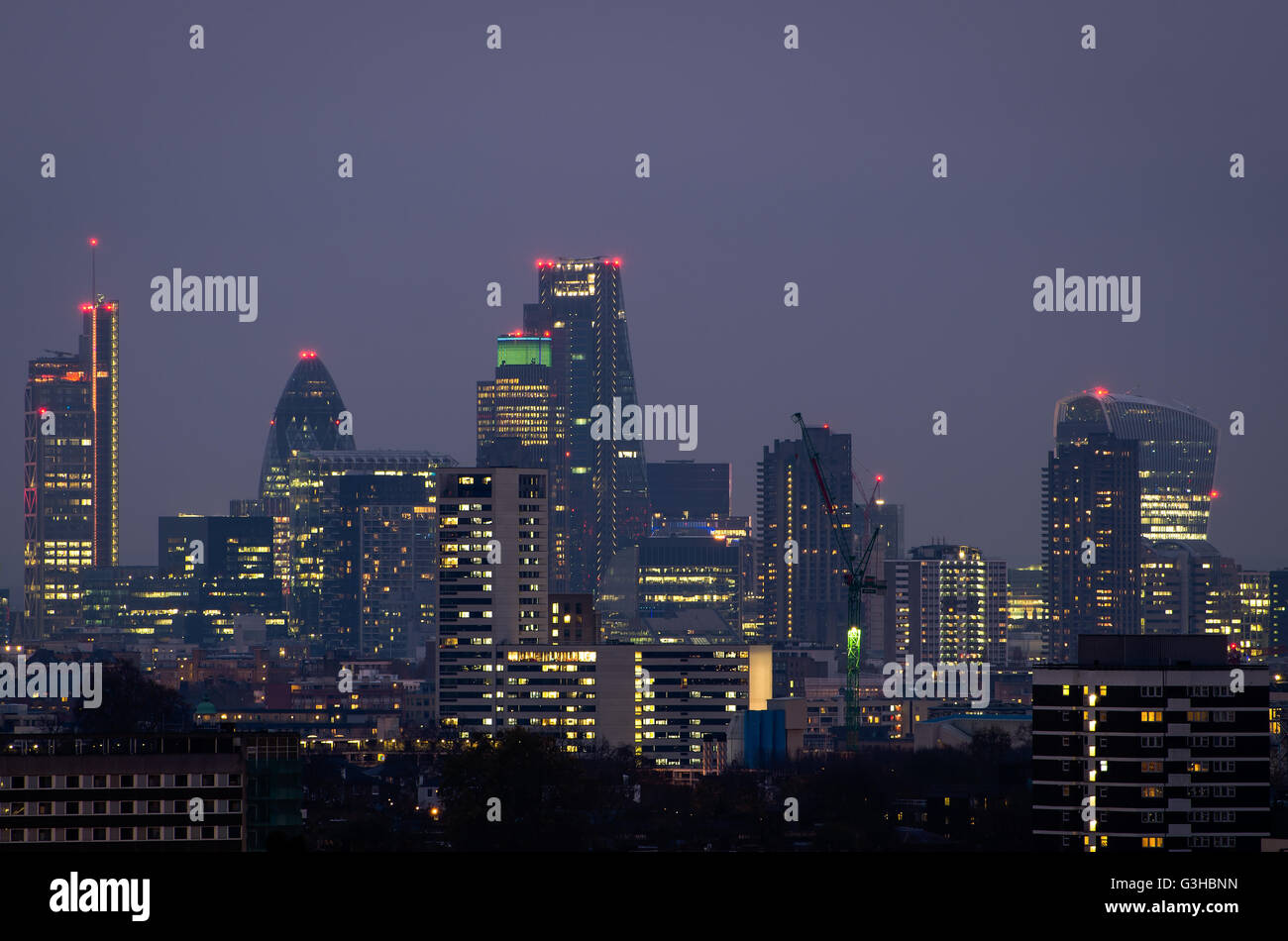 Londra, skyline della città dalla Collina del Parlamento Foto Stock
