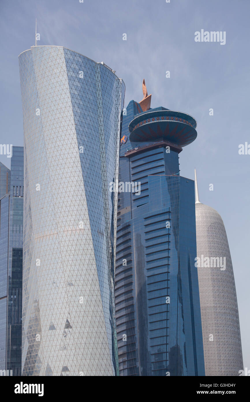 World Trade Center, al Bidda Tower & Torre di Doha, West Bay, Doha, Qatar Foto Stock