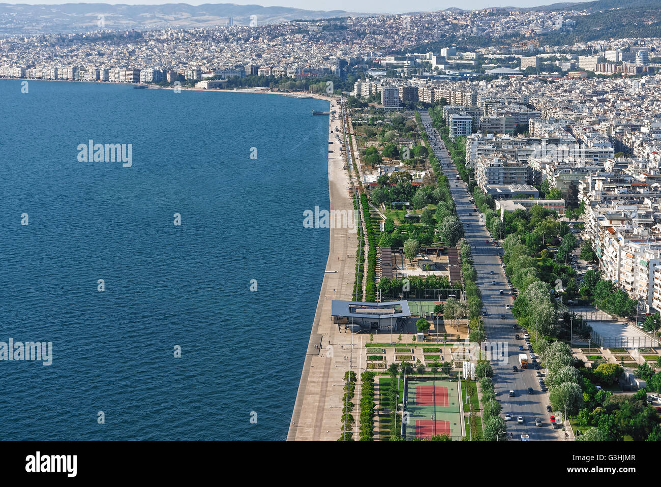 Vista aerea del nuovo lungomare di Salonicco, Makedonia centrale, Grecia Foto Stock