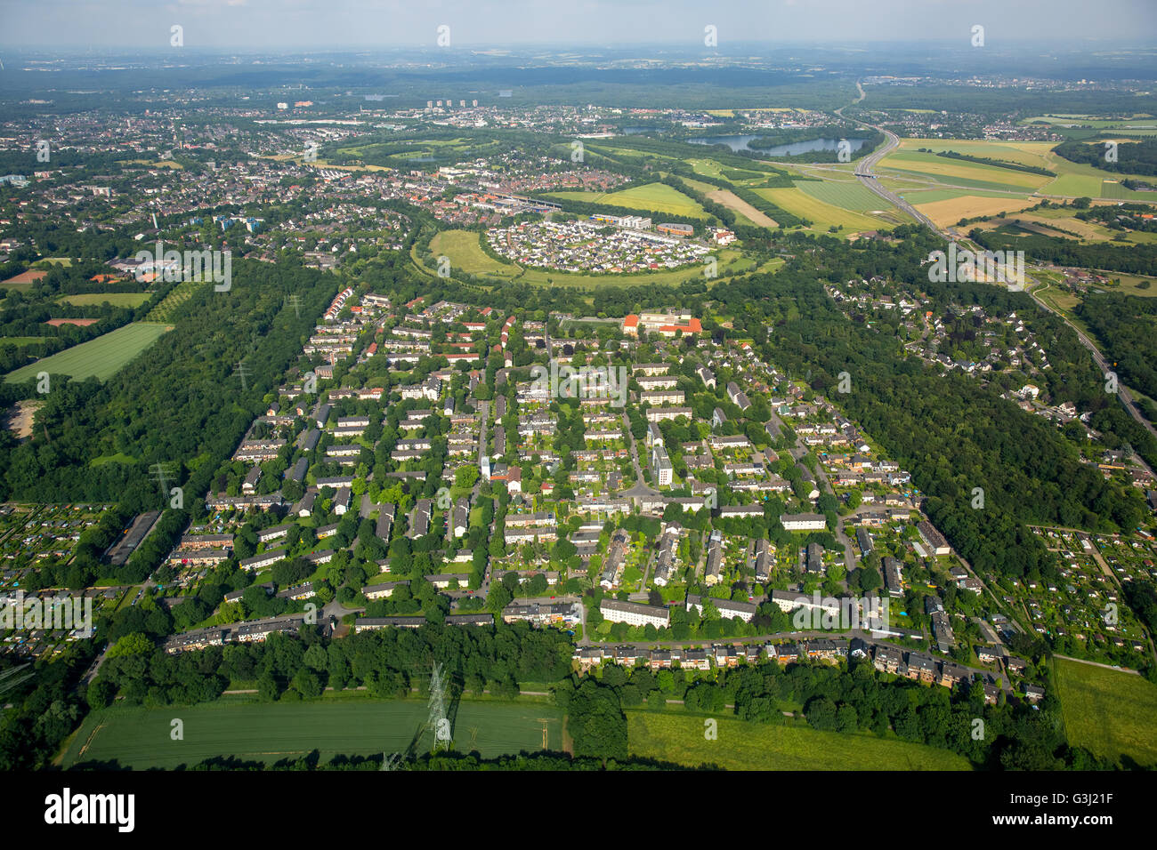 Vista aerea, bidonville a sud di Ingelheim HKM, Duisburg, regione della Ruhr, Renania settentrionale-Vestfalia, Germania, Europa, vista aerea, Foto Stock