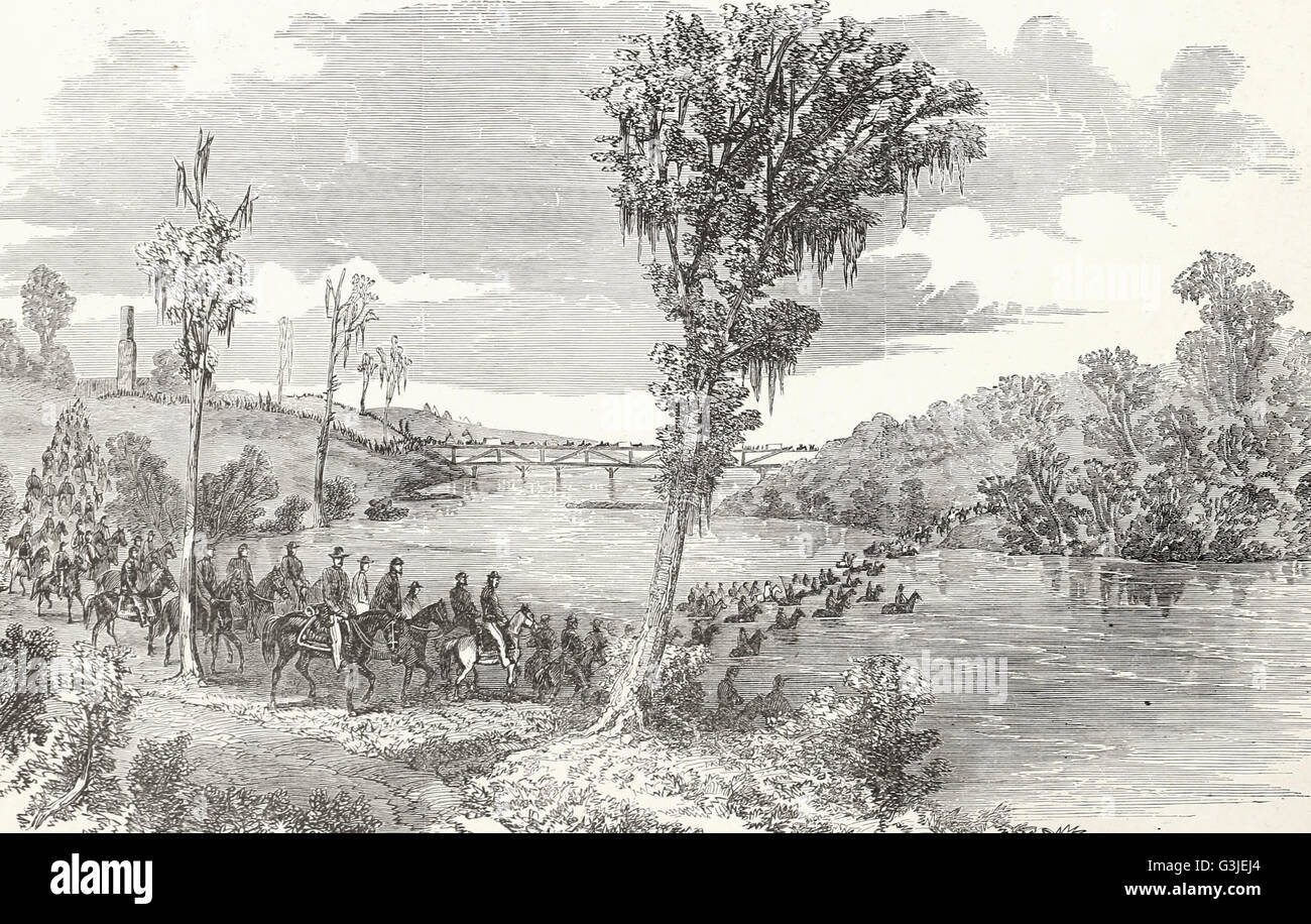 La guerra in Mississippi - Generale McPherson dell'esercito di attraversamento della grande nero a Messenger traghetto, Ottobre 15, 1863 Foto Stock