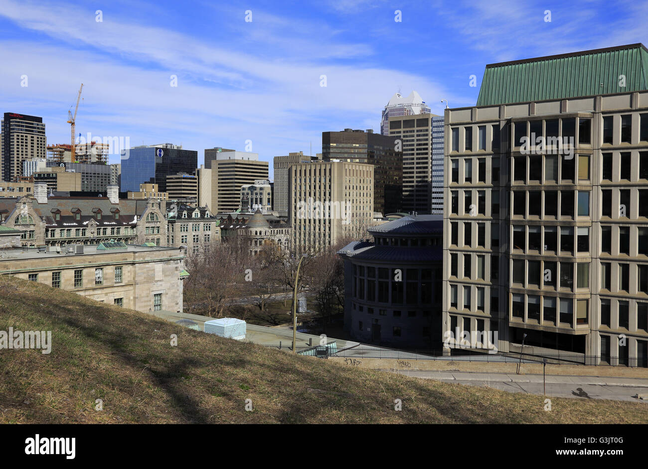 Vista del centro cittadino di Montreal con il campus principale della McGill University in primo piano. Montréal, Québec, Canada Foto Stock