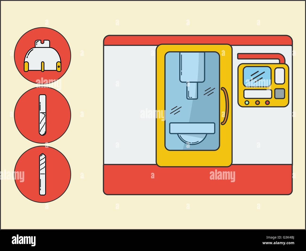 Lavorazione dei metalli centro di lavoro CNC con strumenti disegnati in linea moderna styl Illustrazione Vettoriale