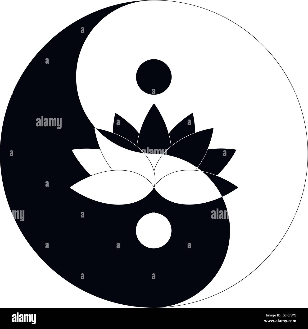 Fiore di loto in Yin Yang simbolo in bianco e nero Illustrazione Vettoriale