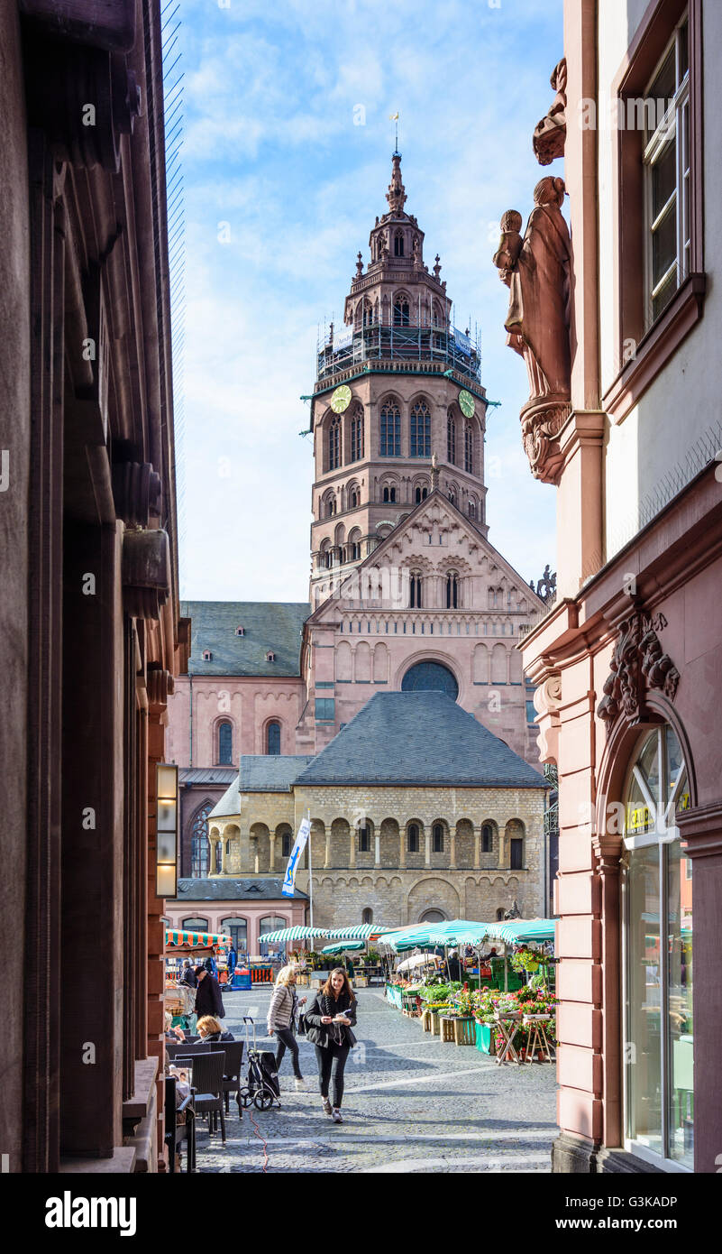 San Martin's Cathedral e il mercato settimanale, Germania Renania-Palatinato, Renania-Palatinato, , Magonza Foto Stock