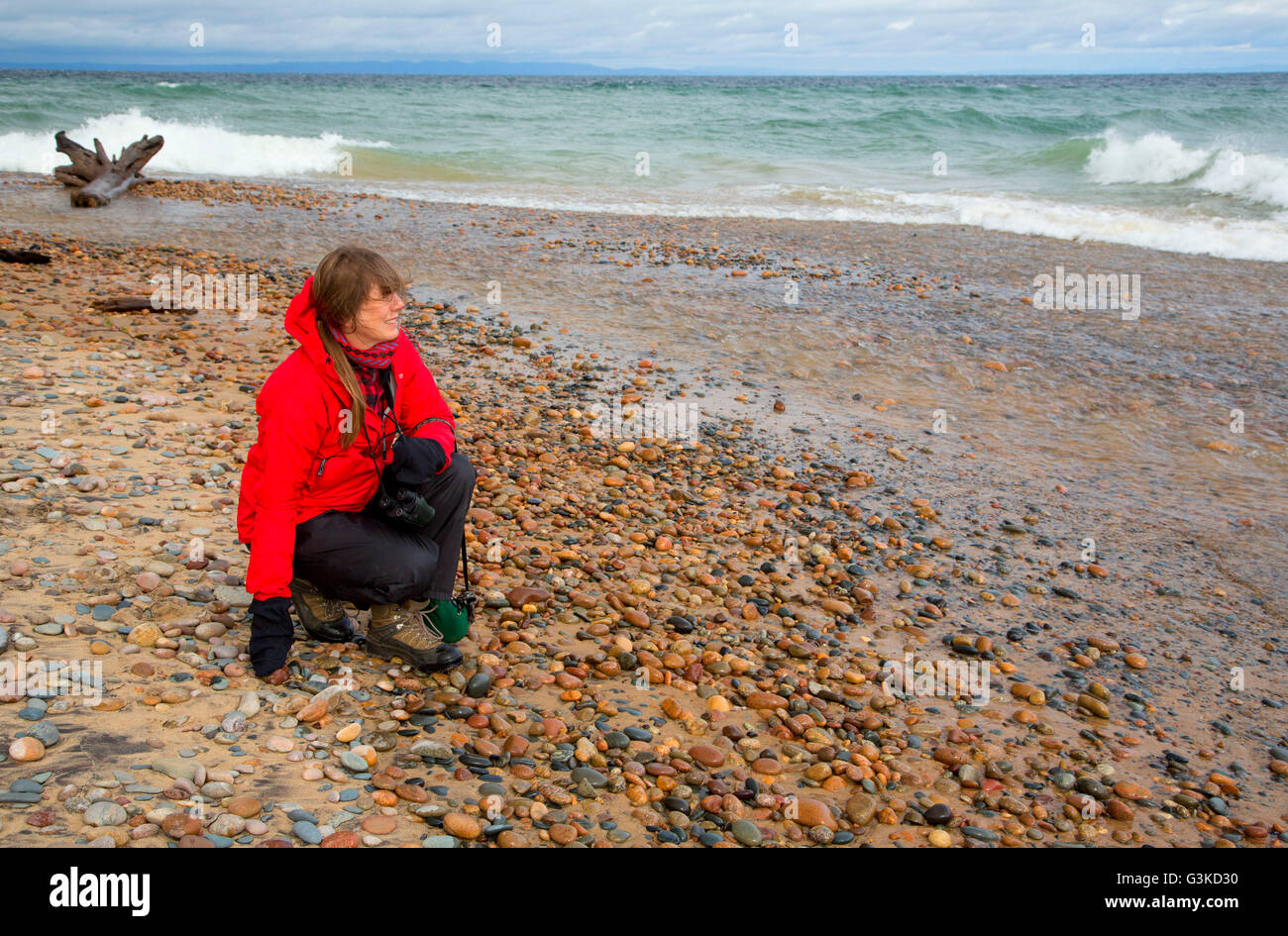 Lago Superior Beach, coregoni punto osservatorio ornitologico, Michigan Foto Stock
