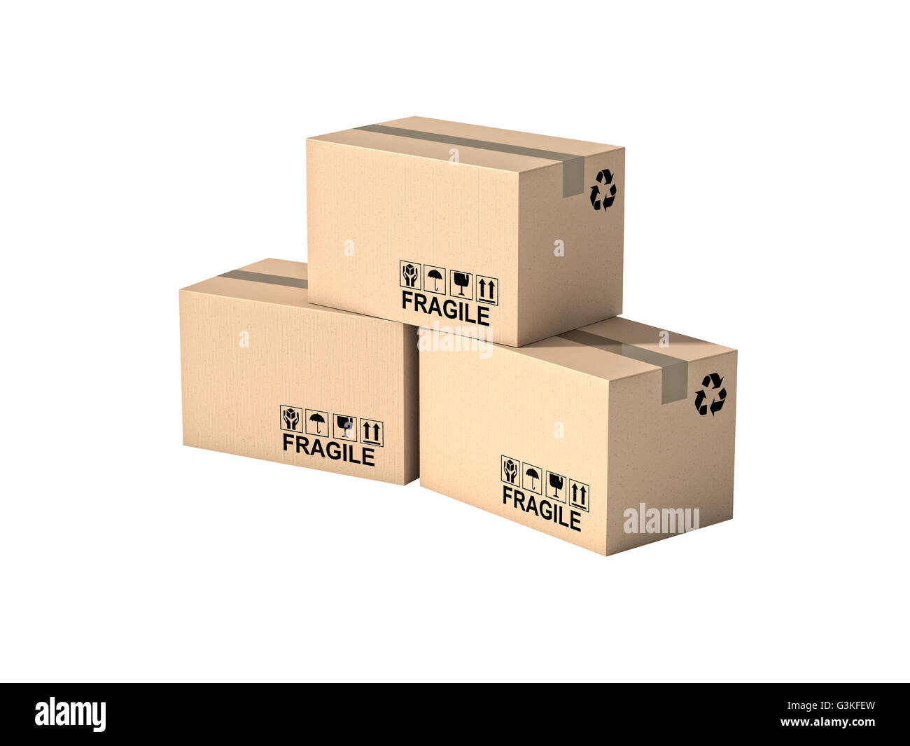 Pallet e scatole isolate su sfondo bianco Foto Stock