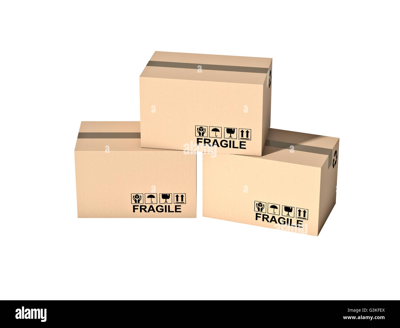 Pallet e scatole isolate su sfondo bianco Foto Stock