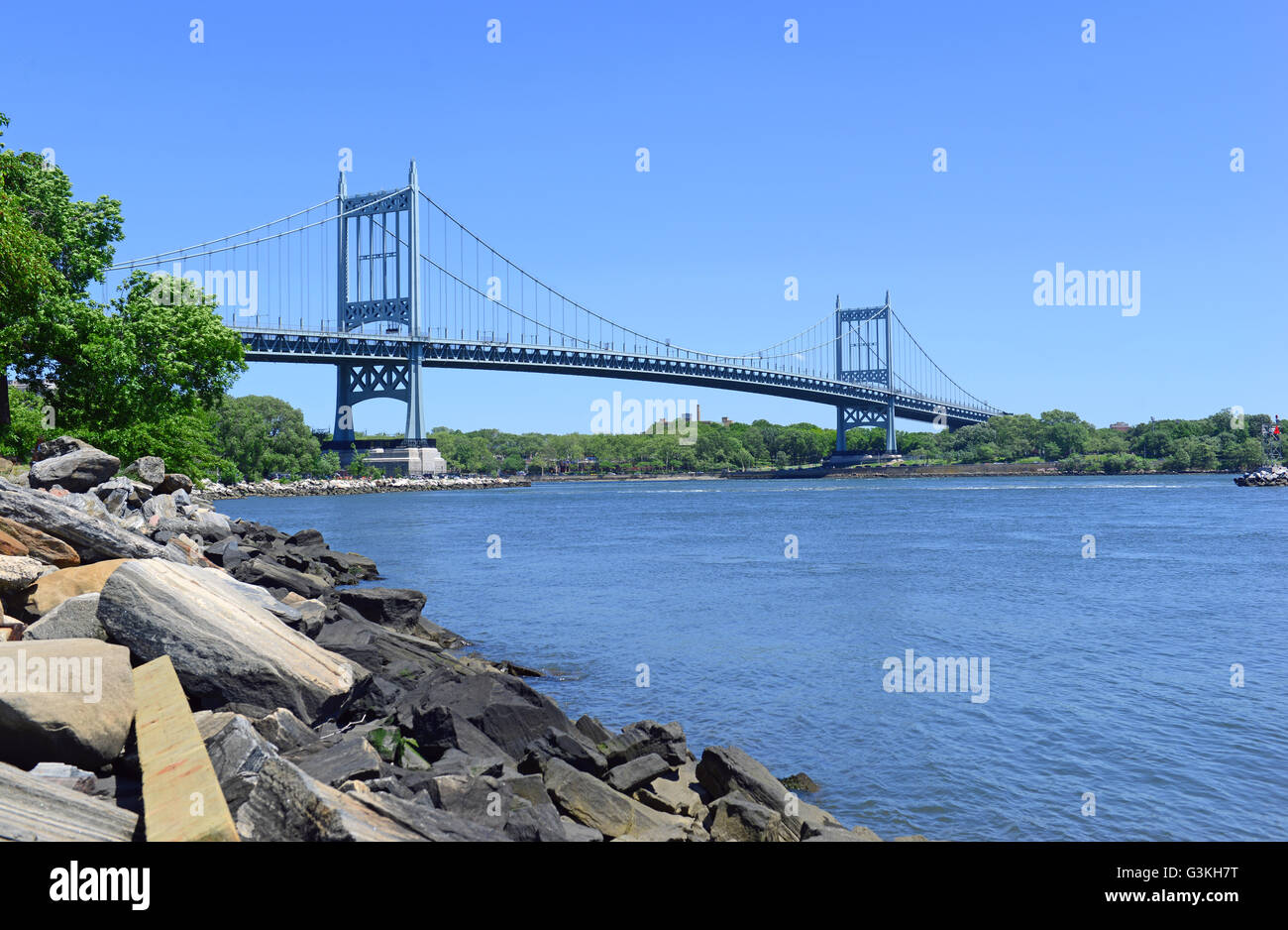 Il Triborough Bridge spanning su Randall's Island, New York City Foto Stock