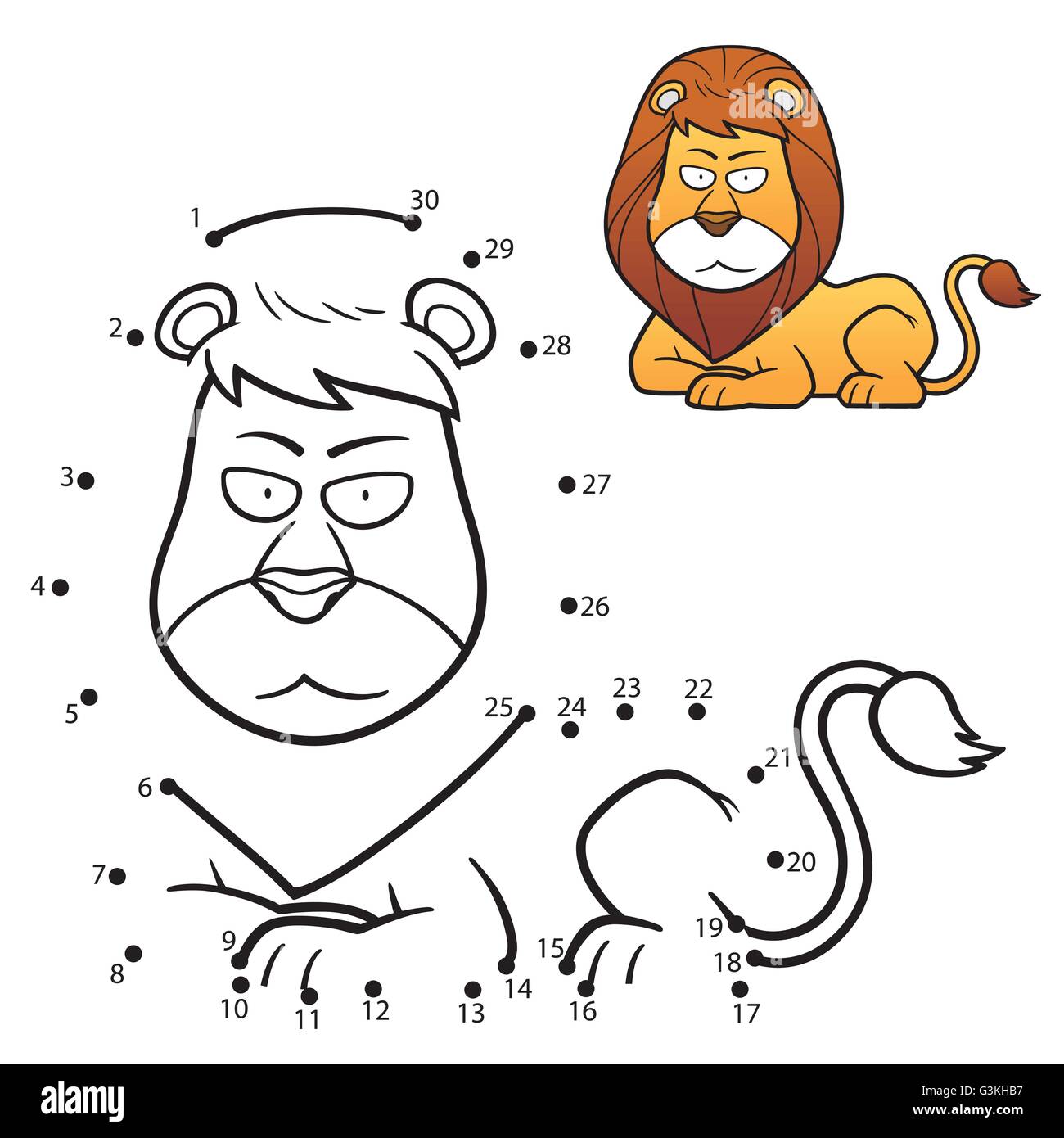 Illustrazione Vettoriale di educazione gioco di numeri del dot lion Illustrazione Vettoriale