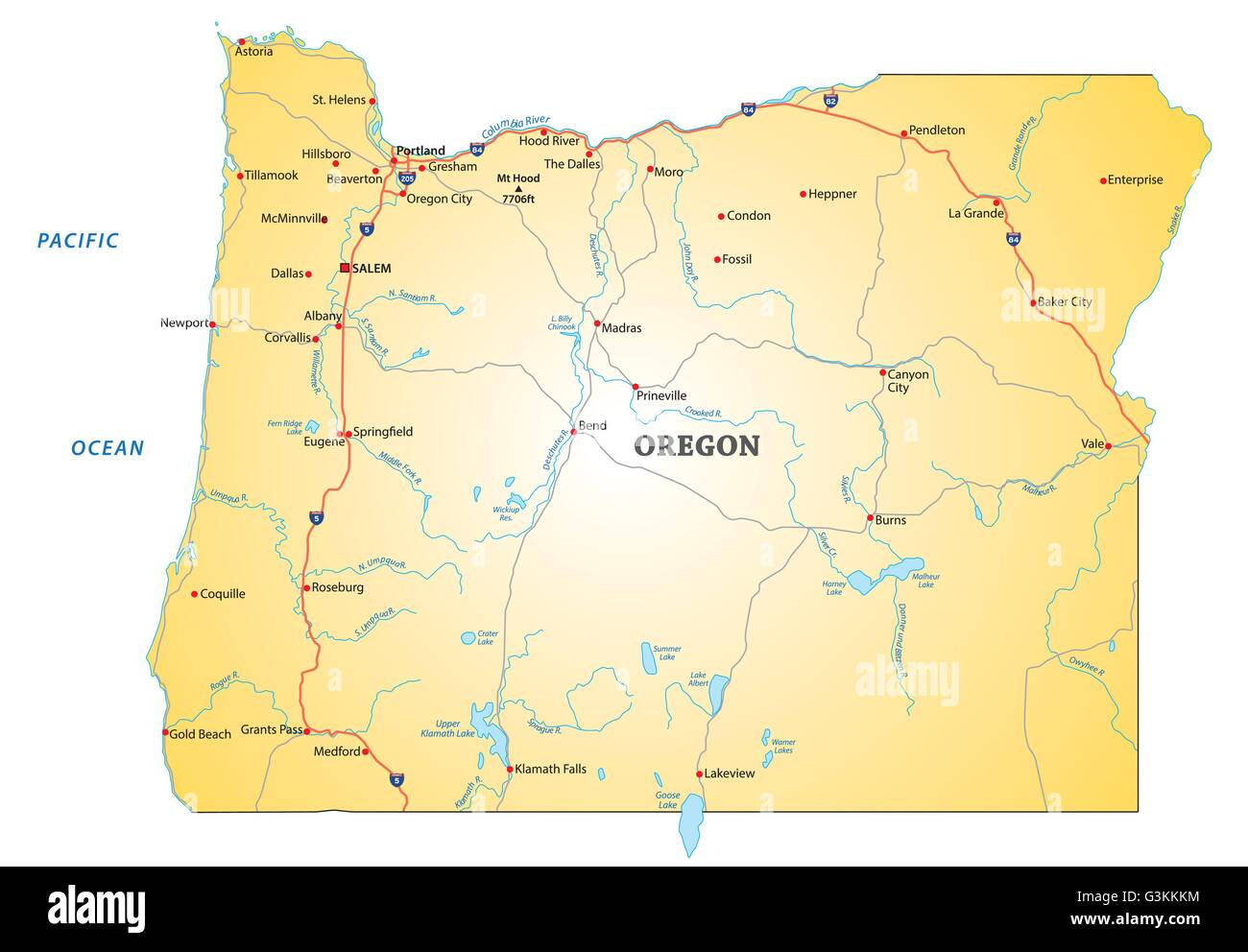 La mappa stradale di stato americano oregon Illustrazione Vettoriale