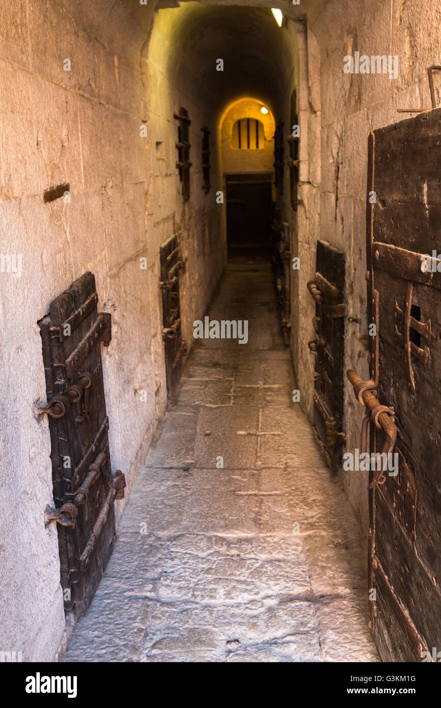 All'interno della vecchia prigione sotto il Palazzo Ducale a Venezia - Italia Foto Stock