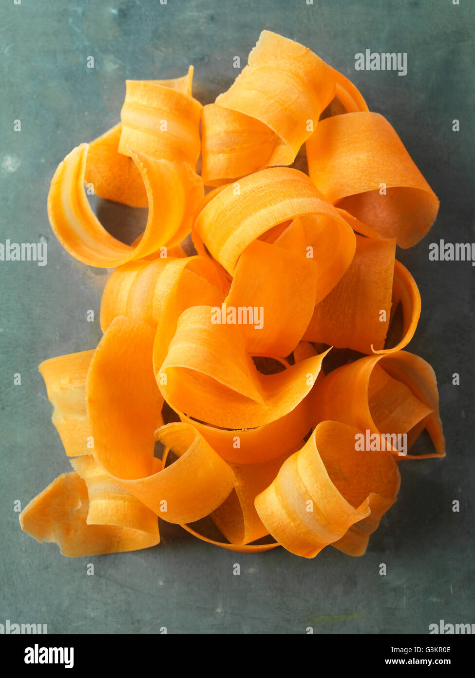 Spiralizzato, trucioli di carota, vista aerea, close-up Foto Stock