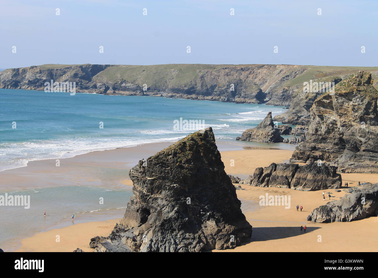 Cornwall Beach, Bedruthan Steps, vacanze, onde Foto Stock