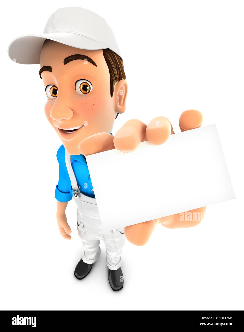 3d pittore holding company card, illustrazione isolato con sfondo bianco Foto Stock