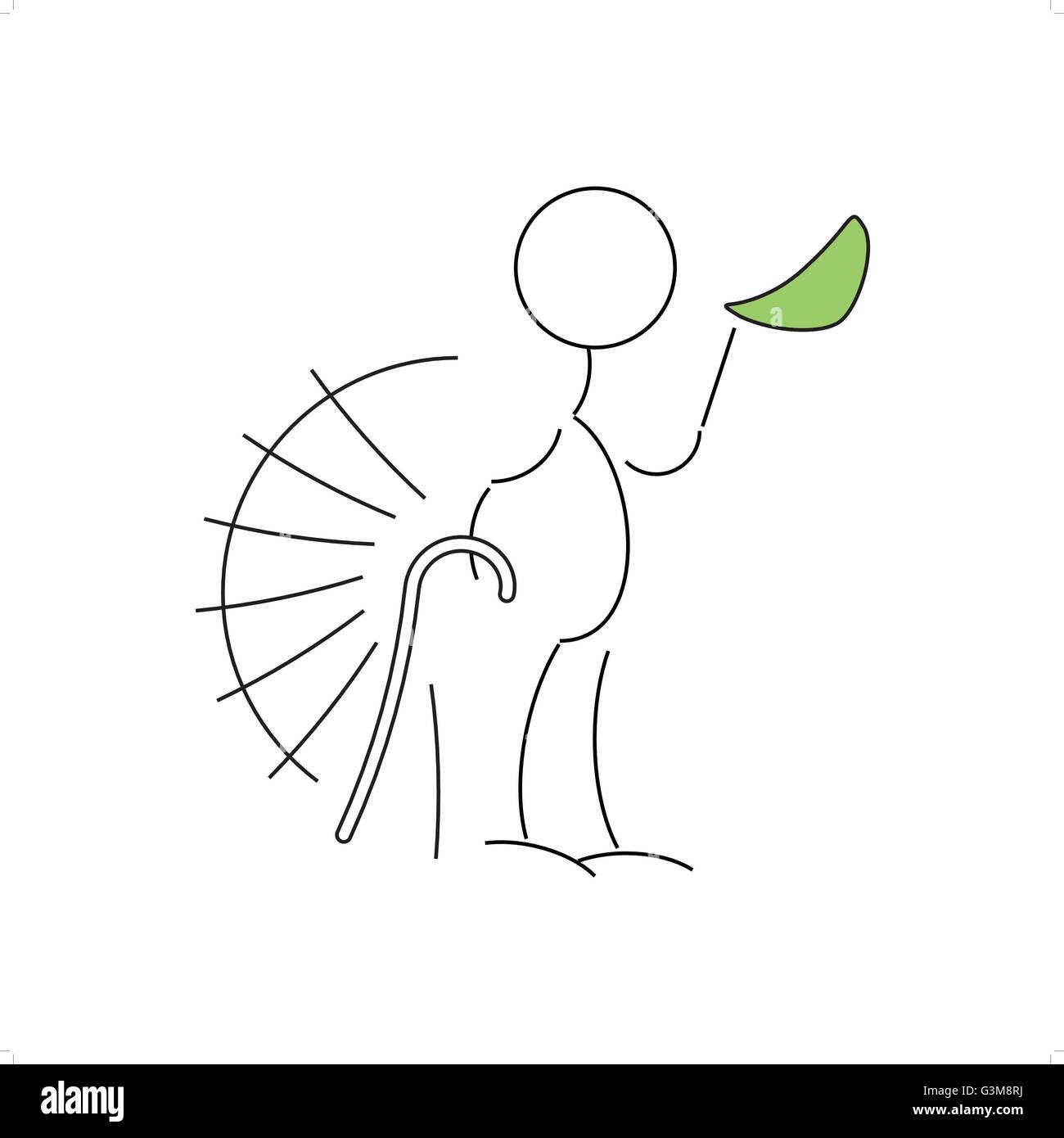 Stile Cartoon disegno della linea dell uomo vecchio con un bastone da passeggio illustrazione vettoriale isolati su sfondo bianco. Illustrazione Vettoriale