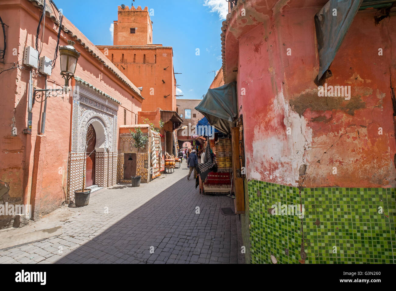 Vicoli della medina di Marrakesh / Marrakech, Marocco Foto Stock