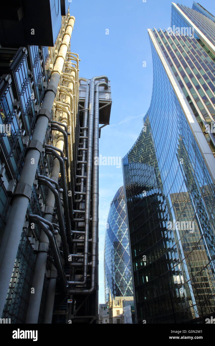 Il Lloyds Building e Willis Towers Watson edificio nel quartiere finanziario della City of London, Londra, Gran Bretagna Foto Stock