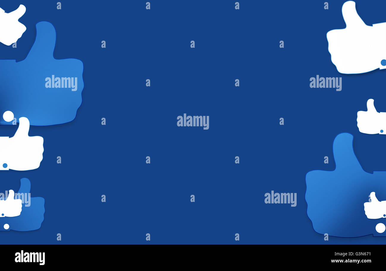 Pollice su sfondo blu mi piace Foto Stock